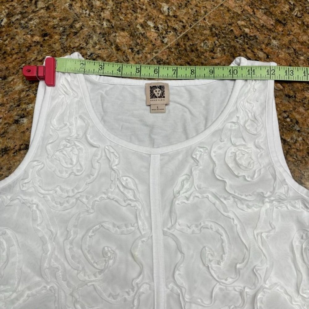 Anne Klein Women White Sleeveless Blouse Shirt Top with Ruffled Floral Overlay - Picture 9 of 13